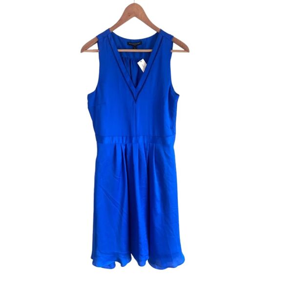 Banana Republic Factory Blue V-Neck Dress Size 6 NWT Pockets Stitching Lined - Picture 2 of 8